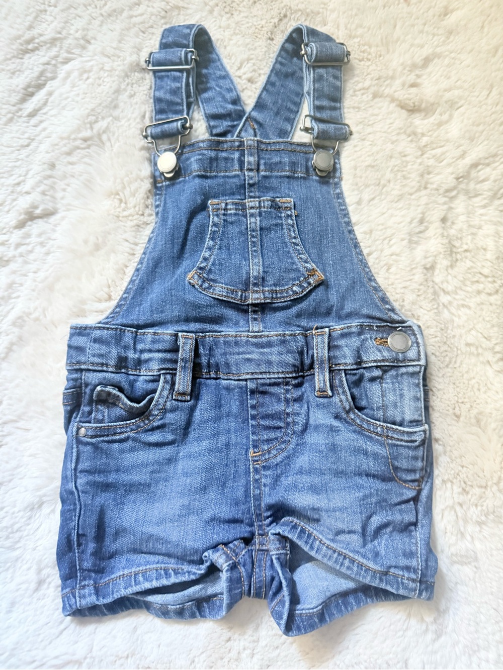 Classic Blue Denim Short Overalls for Kids with Adjustable Straps